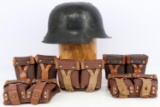 WWII RUSSIAN AMMO POUCHES AND M42 HELMET