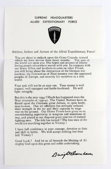 WWII US ALLIED EXPEDITIONARY FORCE D-DAY LETTER