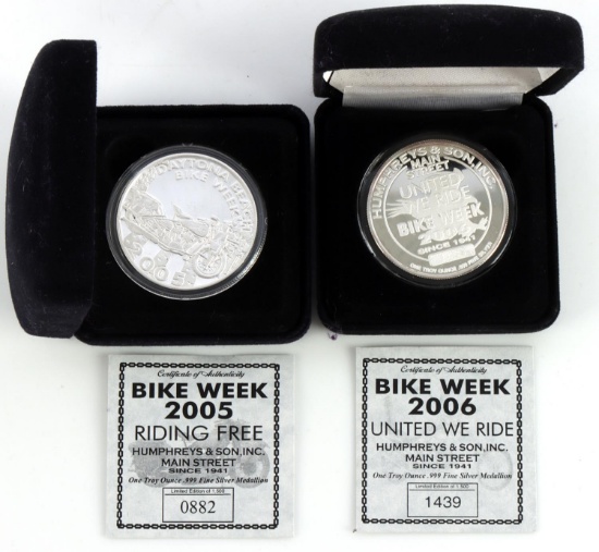 2005 AND 2006 BIKE WEEK .999 FINE SILVER MEDALLION