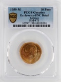 1959 MEXICO 10 PESO GOLD COIN PCGS UNC