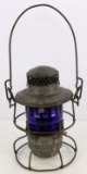 ANTIQUE N.Y.C.S. COBALT GLASS RAILROAD LANTERN