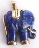 14KT GOLD ACCENTED LAPIS LAZULI ELEPHANT PENDANT