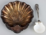 GORHAM STERLING SEASHELL DISH & MERMAID SPOON