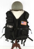 US NAVY TACTICAL FLOTATION VEST & GREY M1 HELMET