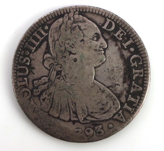 1793 SPANISH COLONIAL 8 REALES SILVER DOLLAR COIN