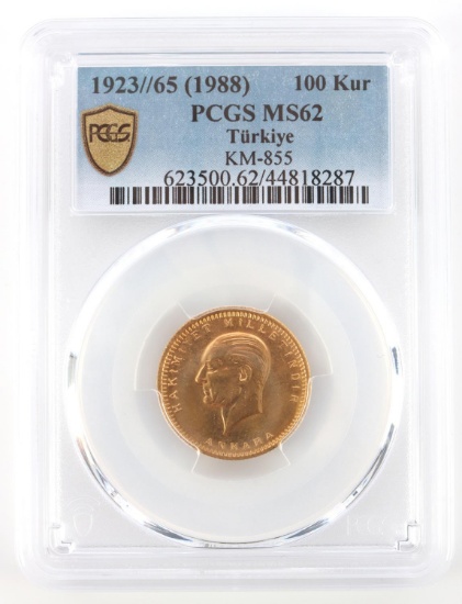 1988 TURKIYE 1923/65 100 KURUSH GOLD PCGS MS62