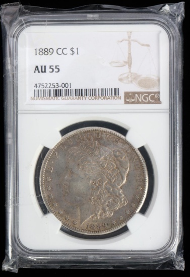 1889 CC MORGAN SILVER DOLLAR COIN NCG AU 55