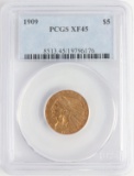 1909 $5 INDIAN HEAD GOLD COIN PCGS XF45