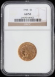 1915 $5 INDIAN HEAD GOLD COIN NCG AU 55