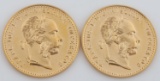 2 1915 AUSTRIA GOLD DUCAT RESTRIKE PROOF COIN LOT