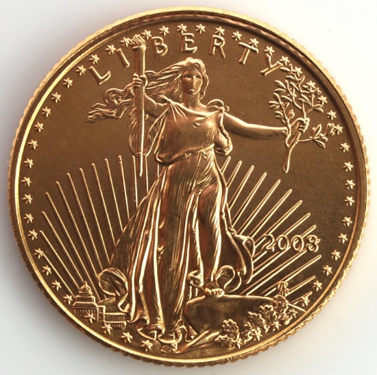 2008 GOLD 1/10 OZ AMERICAN EAGLE COIN BU