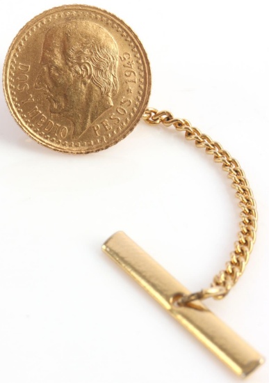 1945 MEXICO GOLD 2 1/2 PESOS TIE PIN