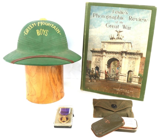 WWI WWII LOT GREEN MOUNTAIN BOYS PITH HELMET