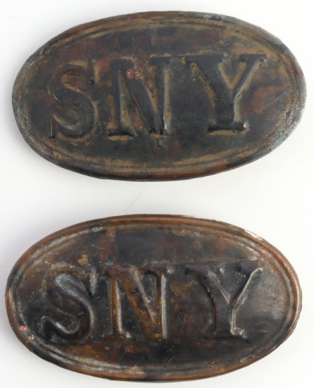 2 US CIVIL WAR SNY NEW YORK CARTRIDGE BELT PLATE