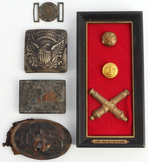 5 CIVIL WAR REENACTOR BELT BUCKLES BUTTON INSIGNIA