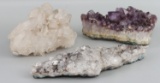 3 GEODE SPECIMENS CRYSTAL QUARTZ AND AMETHYST