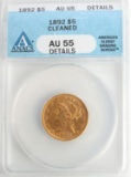 1892 $5 LIBERTY HEAD 1/4 OZ GOLD COIN ANACS  AU55