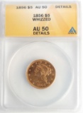 1856 $5 LIBERTY HEAD 1/4 OZ GOLD COIN ANACS  AU50