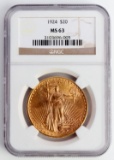 GOLD 1924 ST. GAUDENS $20 DOUBLE EAGLE COIN NGC MS