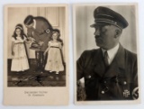 2 WWII GERMAN ADOLF HITLER SIGNED POSTCARD