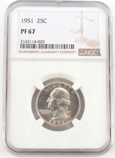1951 25C WASHINGTONQUARTER NGC PROOF PF 67 COIN