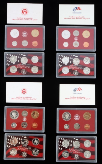 4 US SILVER 9 COIN PROOF SETS 2003 TO 2006
