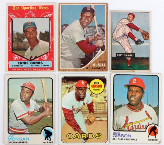 6 VINTAGE BASEBALL CARDS GIBSON BANKS MUSIAL