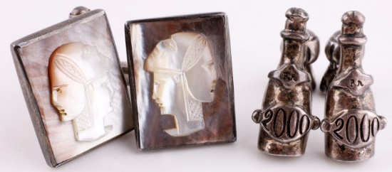 3 FACED CAMEO 2K BOTTLE STERLING SILVER CUFFLINKS