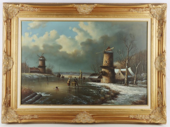 DUTCH RIVER LANDSCAPE PAINTING BY SELTZER
