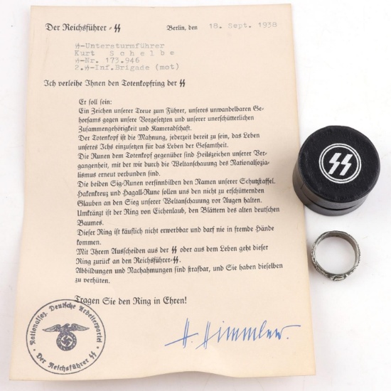 WWII GERMAN REICH CASED SILVER SS HONOR RING