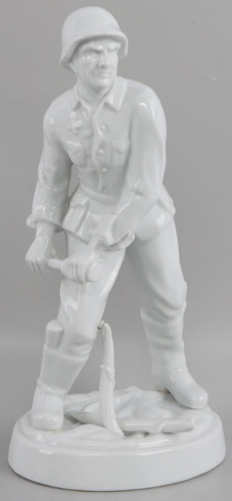 WWII GERMAN PORCELAIN FIGURE SOLDIER W GRENADE