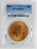 1899 GOLD DOUBLE EAGLE $20 LIBERTY COIN PCGS MS62