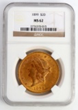 1899 GOLD DOUBLE EAGLE LIBERTY $20 COIN NGC MS62