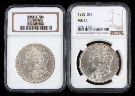 1881S & 1888 MORGAN DOLLAR GRADE MS63  SILVER COIN