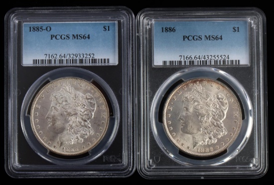 1885 O & 1886 MORGAN DOLLAR GRADE MS SILVER COINS