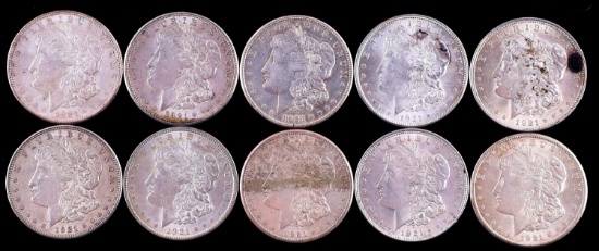 1921 MORGAN SILVER DOLLAR COIN LOT OF 10