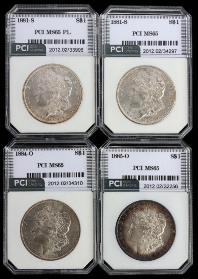 4 MORGAN DOLLAR MS65 COINS 1881-S 1885-O 1884-O