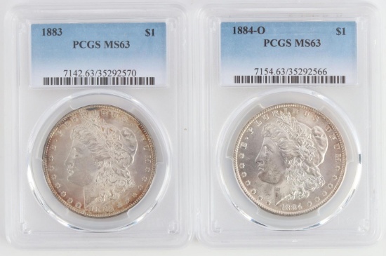 1883 & 1884-O MORGAN DOLLAR SILVER COINS MS 63