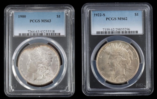 1900 MORGAN & 1922-S PEACE DOLLAR GRADED MS COINS