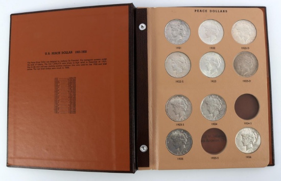 15 SILVER PEACE DOLLAR COIN LOT IN BOOK W 1921 KEY