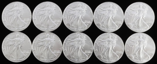 LOT OF 10 AMERICAN EAGLE 1 OZT SILVER COINS