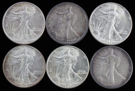 WALKING LIBERTY HALF DOLLAR SILVER COIN LOT OF 6