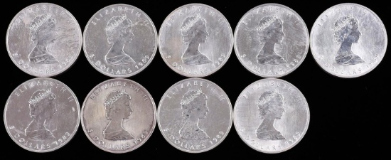 9 1999 999 SILVER CANADA 1 OZT MAPLE LEAF COIN LOT