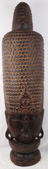 LARGE 6 FT WOODEN BUDDHA HEAD