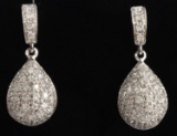 14KT WHITE GOLD AND DIAMOND CLUSTER DROP EARRINGS