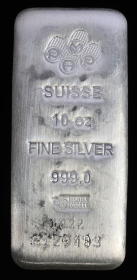 10 TROY OZ .999 FINE SILVER PAMP SUISSE INGOT BAR