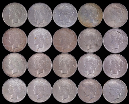 20 UNCIRCULATED MIX DATE PEACE DOLLAR COIN LOT
