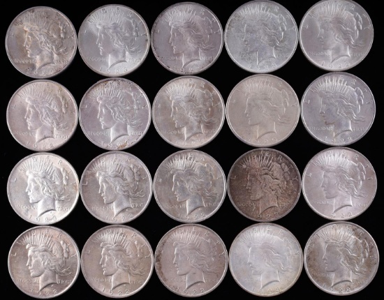 20 MIX DATE UNC PEACE SILVER DOLLAR COIN LOT