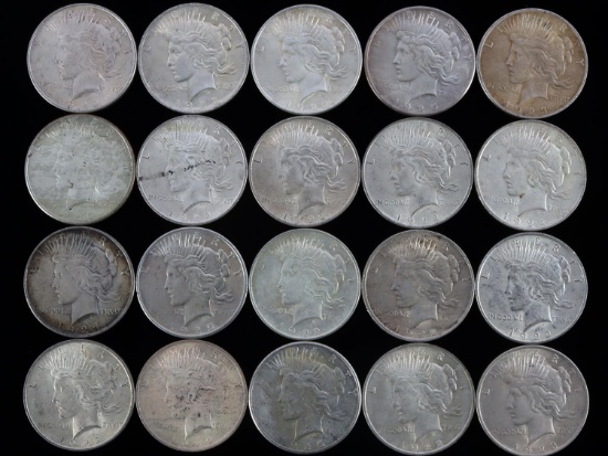 20 MIX DATE PEACE SILVER DOLLAR COIN LOT