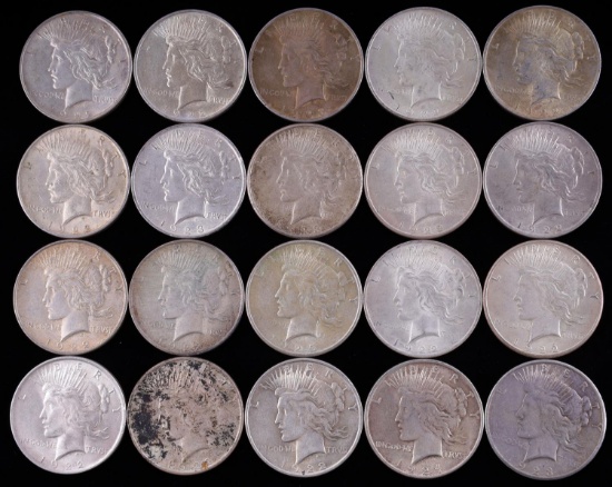 20 MIX DATE PEACE SILVER DOLLAR COIN LOT